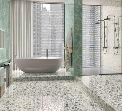 Tegels inspiratie badkamer terrazzo patroon