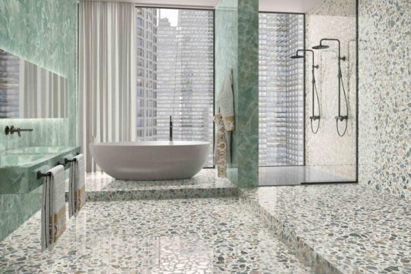 Tegels inspiratie badkamer terrazzo patroon