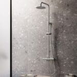 Round opbouw regendouche met 30cm hoofddouche en staafhanddouche RVS