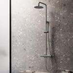 Round opbouw regendouche 30cm hoofddouche en staafhanddouche gunmetal