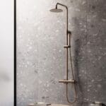 Round opbouw regendouche met 30cm hoofddouche en staafhanddouche verouderd goud