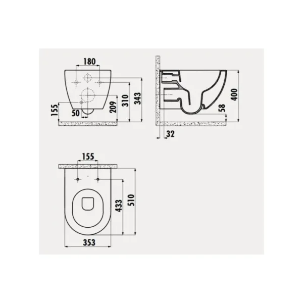 Alpha Rimless randloos wandcloset mat cappuccino met sproeier - Afbeelding 3