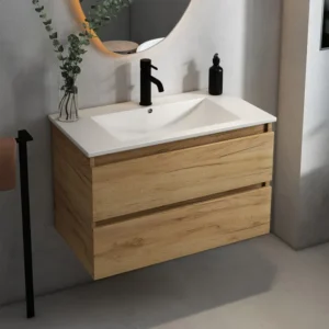 Rovigo warm eiken badmeubel 80cm met witte wastafel