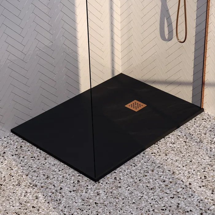 Douchebak 100x120 mat zwart mineraalmarmer
