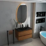 Rovigo walnoot badmeubel 80cm met zwarte wastafel